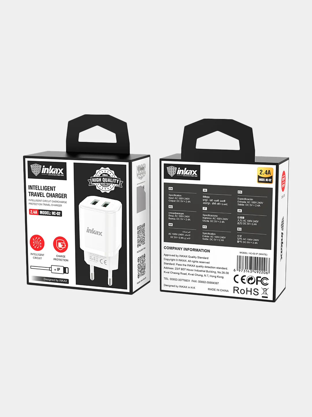 Зарядка iNKAX HC-02, micro-USB / Lightning / Type-C, для iPhone и Android