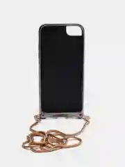 Светло-коричневый чехол с цепочкой iPhone 6 / 7 / 8 / Se 2020 / 6 Plus / 7 Plus / 8 Plus стразы, жемчуг