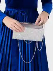 Серебряный женский клатч вечерний, на цепочке