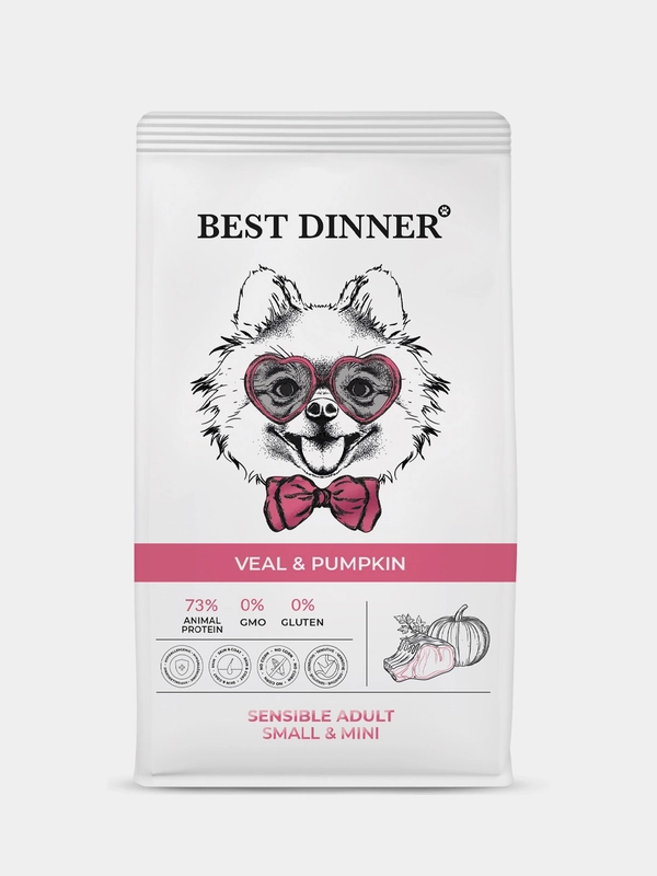 Корм сухой Best Dinner Dog Adult Mini, телятина с тыквой, для собак мелких пород, 1,5 кг