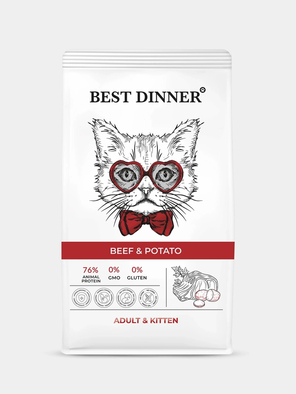 Корм сухой Best Dinner Cat Adult & Kitten, говядина с картофелем, для кошек и котят, 400 г