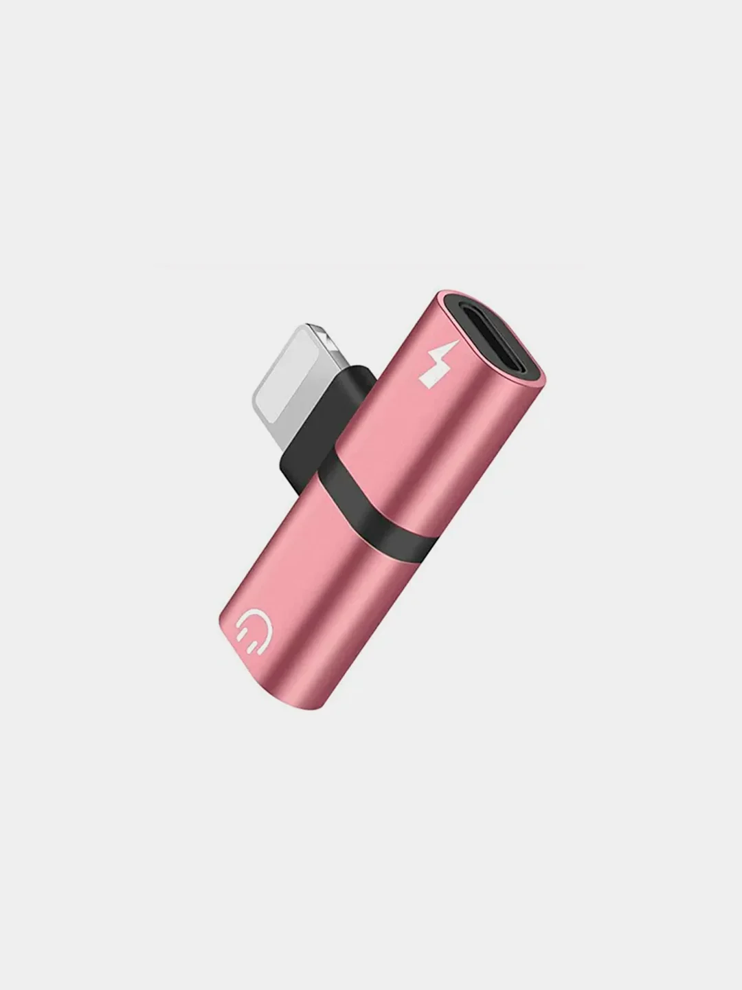 Розовый переходник адаптер для наушников Lightning и зарядки Lightning на iPhone