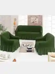 Тёмно-зелёный комплект чехлов с оборкой, на мягкую мебель