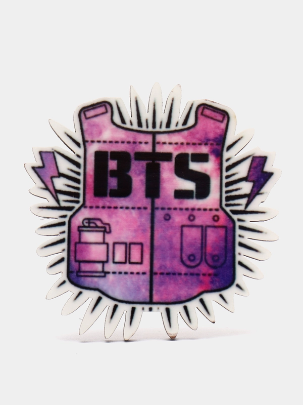 Значок на одежду "BTS бронежилет", пин на булавке деревянный