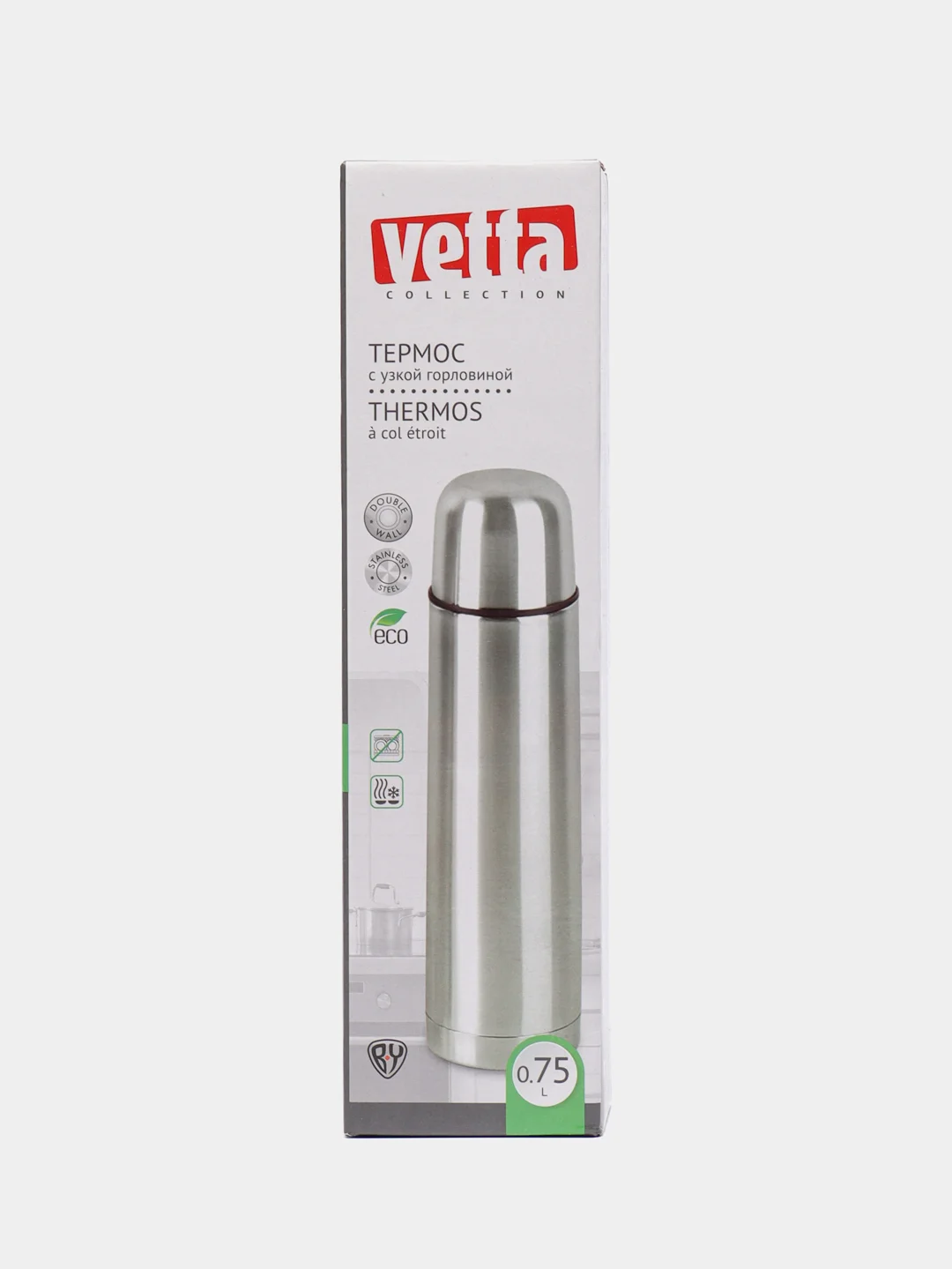 Серебряный термос VETTA "Буллет", для напитков, нержавеющая сталь, 0,75 л