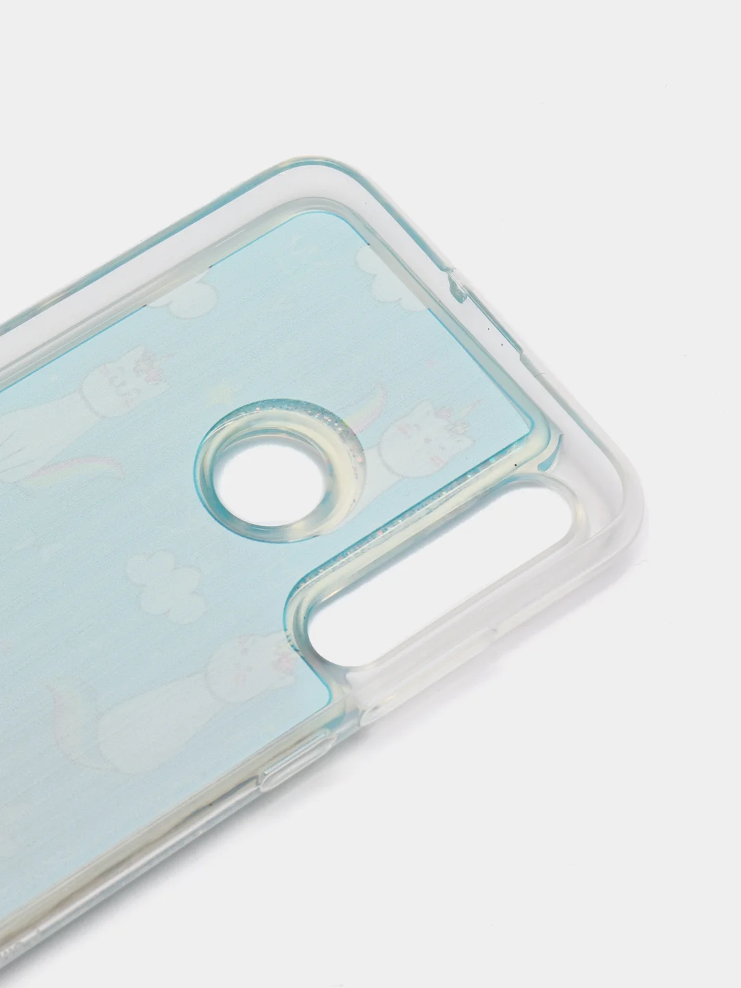 Небесно-голубой чехол силиконовый для Huawei P Smart 2019 / Honor 10 Lite, переливающийся, с блестками