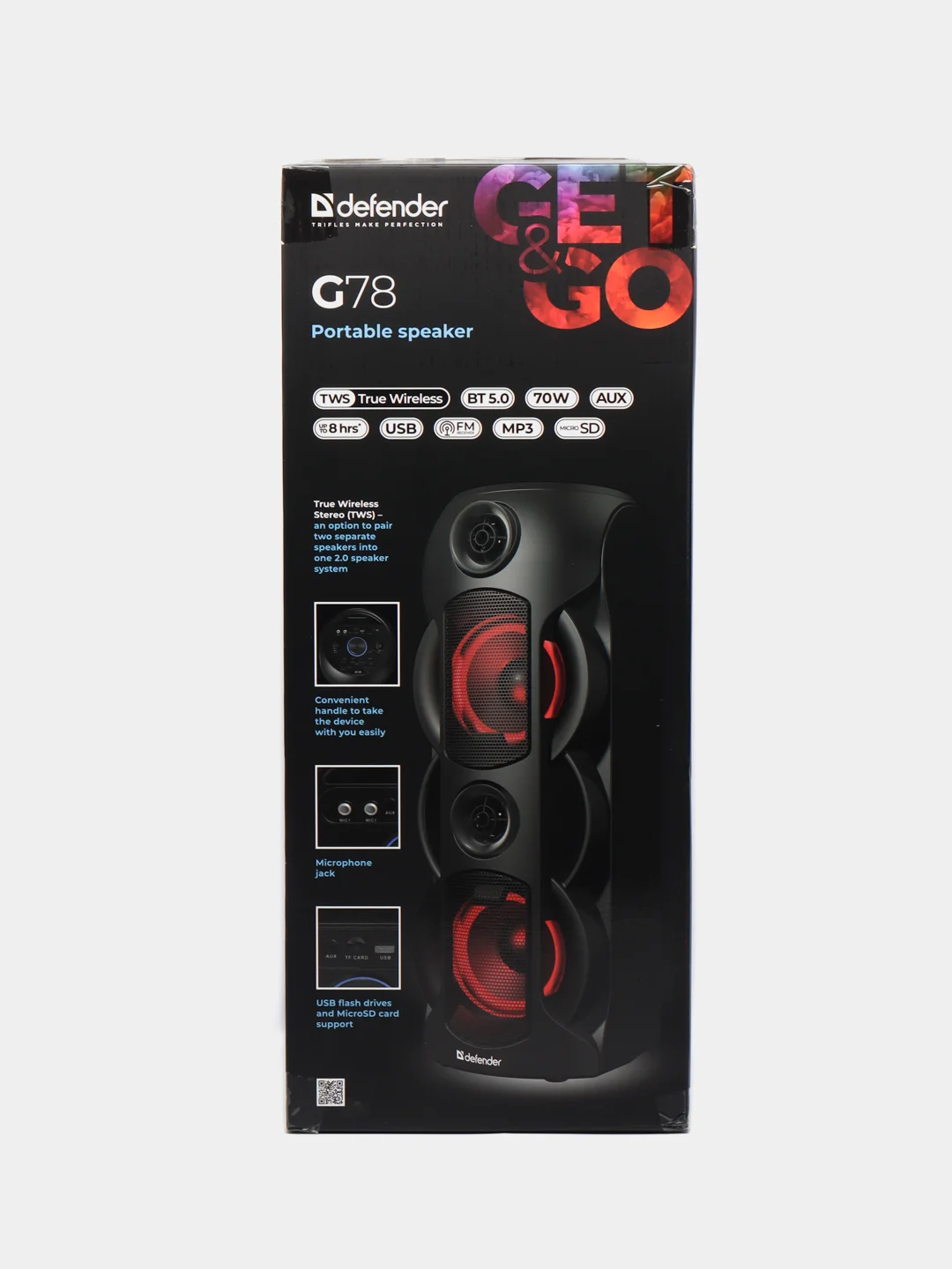 Портативная колонка Defender G78 70Вт, BT/FM/TF/USB/MIC/Light