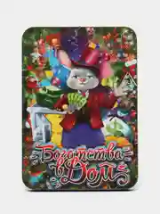 Красный магнит новогодний деревянный "С Новым годом !!! ", с голографией