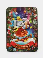 Красный магнит новогодний деревянный "Символ года 2023, с голографией