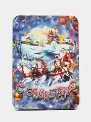 Голубой магнит новогодний деревянный "С Новым годом !!! ", с голографией