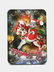 Зеленый магнит новогодний деревянный "С Новым годом !!! ", с голографией