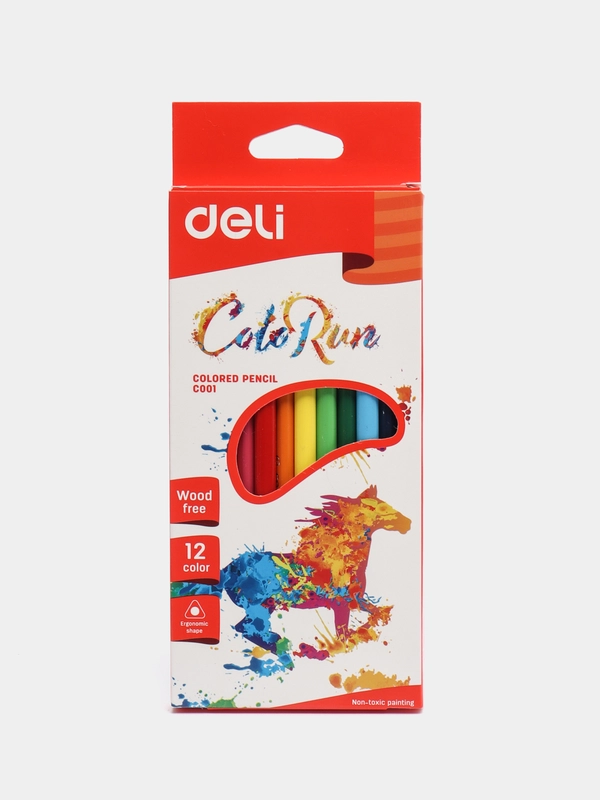 Карандаши цветные Deli, 12 цветов, трехгранные, пластик