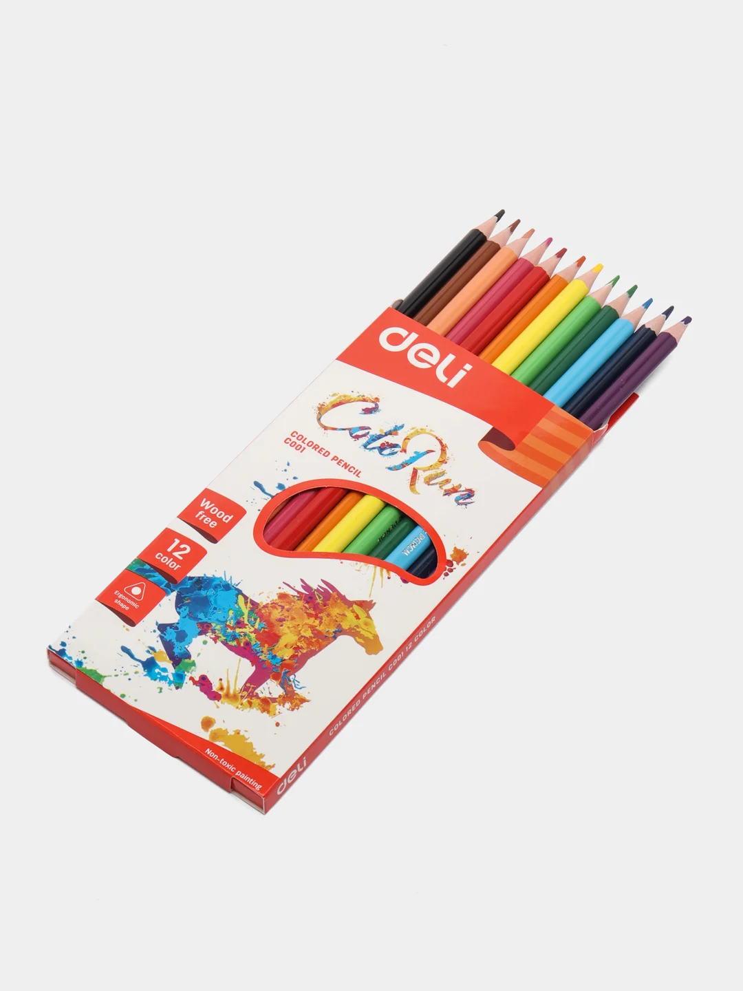 Карандаши цветные Deli, 12 цветов, трехгранные, пластик