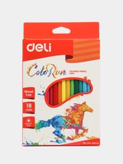 Карандаши цветные Deli, 18 цветов, трехгранные, пластик