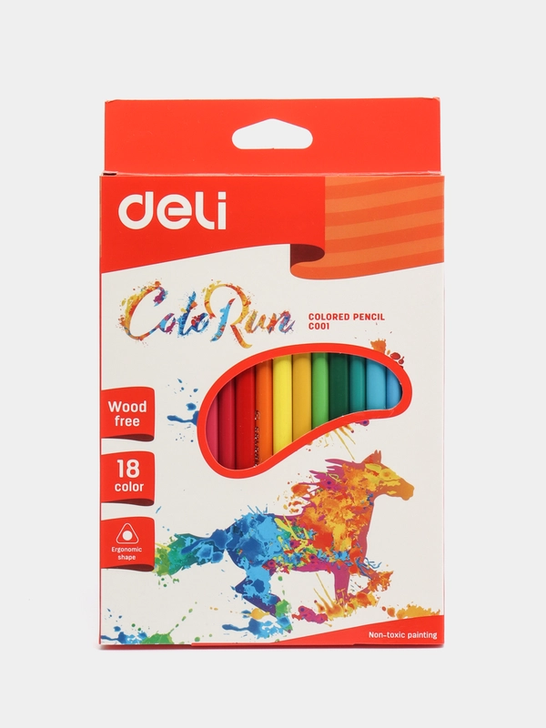 Карандаши цветные Deli, 18 цветов, трехгранные, пластик