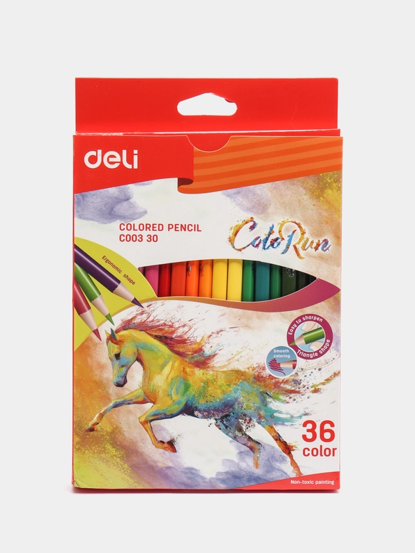 Карандаши цветные Deli 36 цветов, трехгранные, дерево