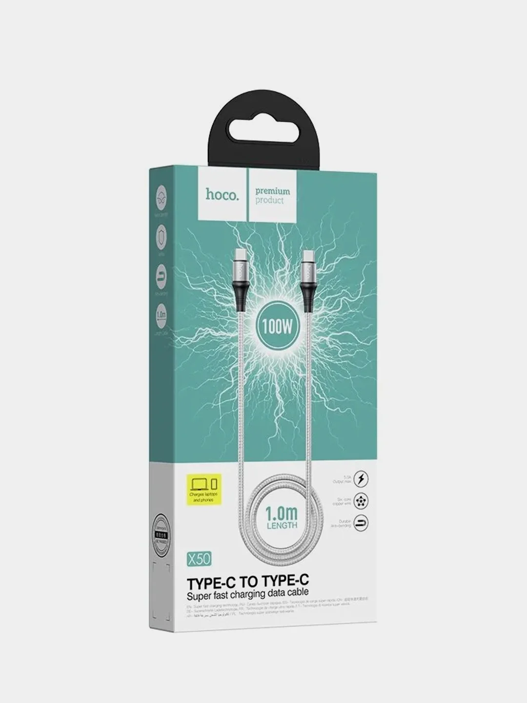 Черный кабель зарядный USB Type-C Hoco X50 Excellent 3.0A, 1 метр