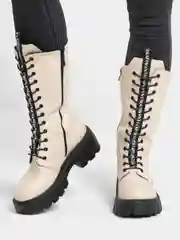 Слоновая кость сапоги женские из экокожи, высокие, осенние