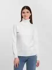 Белый свитер женский, вязанный, с высоким воротом
