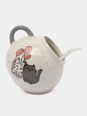 Сахарница с ложкой Доляна "Уютные коты", 200 мл, 9 х 9 см