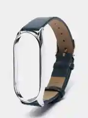Синий ремешок для Xiaomi Mi Band 7 кожаный на фитнес браслет ми банд