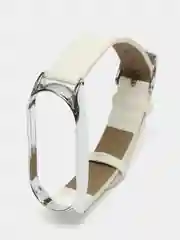Белый ремешок для Xiaomi Mi Band 7 кожаный на фитнес браслет ми банд