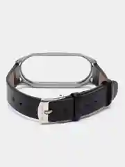 Черный ремешок для Xiaomi Mi Band 7 кожаный на фитнес браслет ми банд