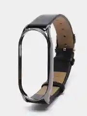 Черный ремешок для Xiaomi Mi Band 7 кожаный на фитнес браслет ми банд