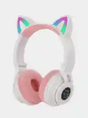 Белый беспроводные наушники с кошачьими светящимися ушками Borofone BO18 Cat