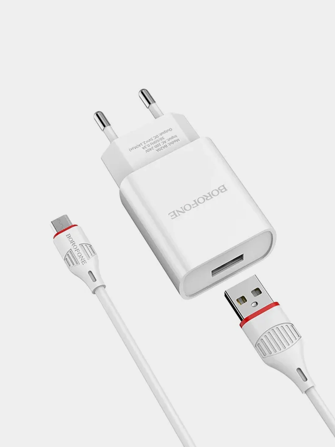 Белый сетевое зарядное устройство Borofone BA20A 5V/2.1A 1xUSB с кабелем Type-C