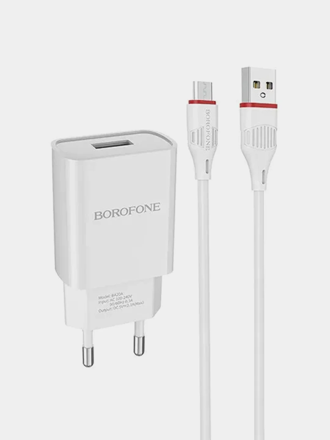 Белый сетевое зарядное устройство Borofone BA20A 5V/2.1A 1xUSB с кабелем Type-C