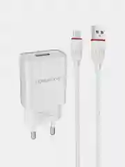 Белый сетевое зарядное устройство Borofone BA20A 5V/2.1A 1 x USB, с кабелем Micro-USB