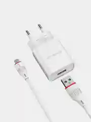Белый сетевое зарядное устройство Borofone BA20A 5V/2.1A 1 x USB, с кабелем Micro-USB