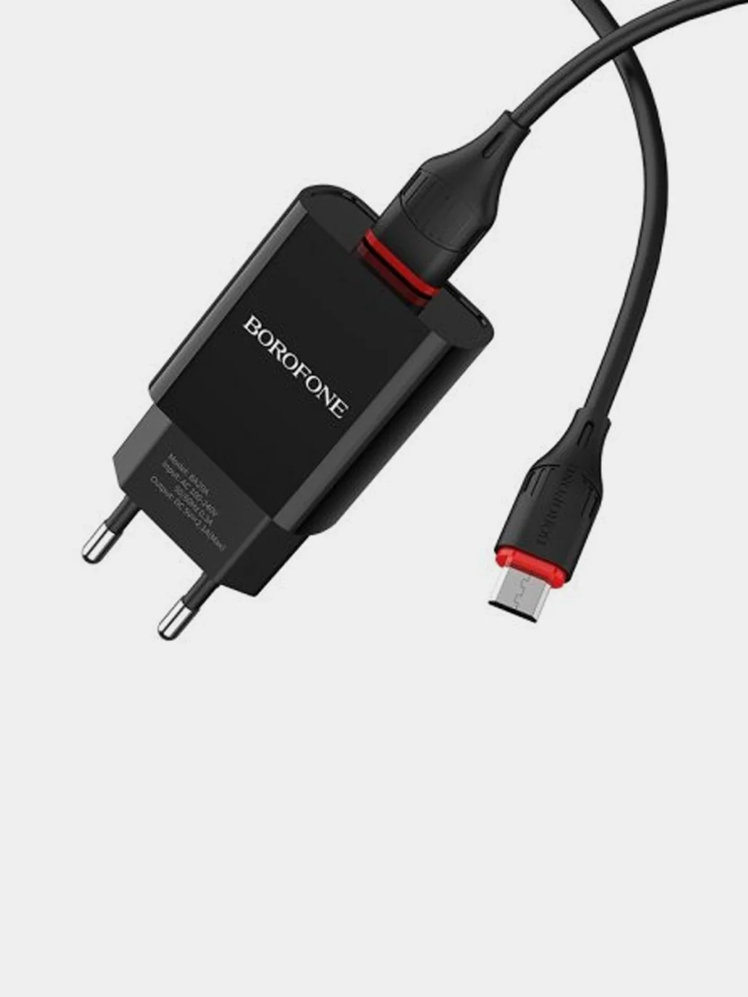 Черный сетевое зарядное устройство Borofone BA20A 5V/2.1A 1 x USB, с кабелем Micro-USB