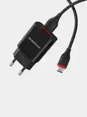 Черный сетевое зарядное устройство Borofone BA20A 5V/2.1A 1 x USB, с кабелем Micro-USB