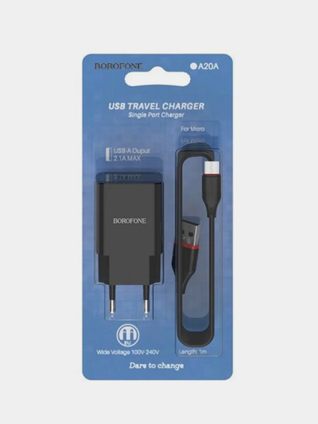 Черный сетевое зарядное устройство Borofone BA20A 5V/2.1A 1 x USB, с кабелем Micro-USB
