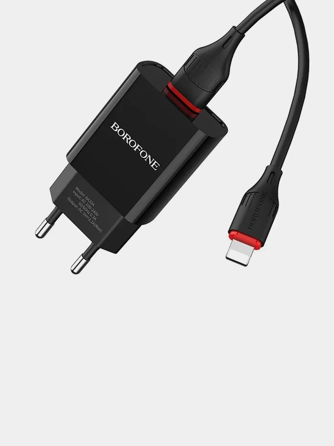 Черный сетевое зарядное устройство Borofone BA20A 5V/2.1A 1xUSB, с кабелем Lightning 8-pin черный
