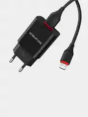 Черный сетевое зарядное устройство Borofone BA20A 5V/2.1A 1xUSB, с кабелем Lightning 8-pin черный