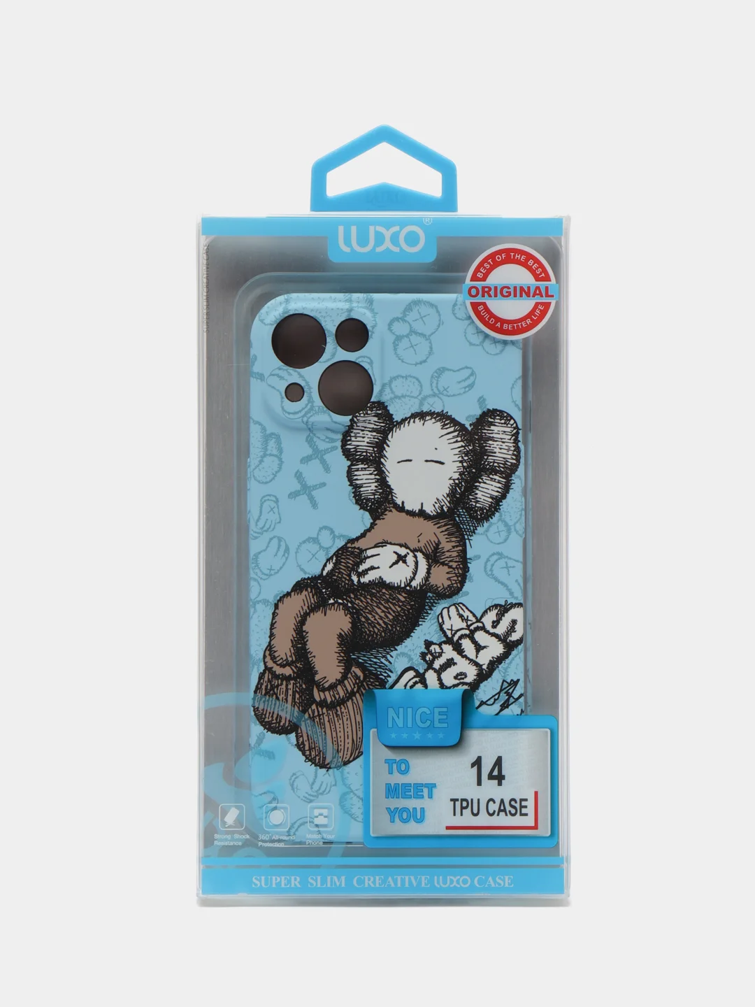 Небесно-голубой чехол KAWS для iPhone 14