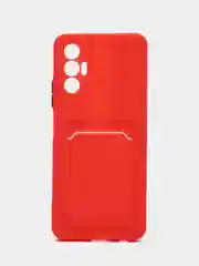 Красный чехол TECNO POVA 3 с карманом для пластиковой карты и защитой камеры