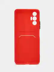 Красный чехол TECNO POVA 3 с карманом для пластиковой карты и защитой камеры
