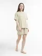 Оливковый пижама оверсайз женская из вискозы, шорты и футболка