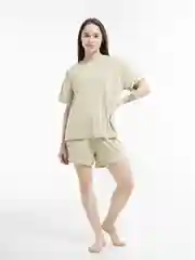 Оливковый пижама оверсайз женская из вискозы, шорты и футболка