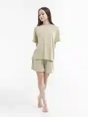 Оливковый пижама оверсайз женская из вискозы, шорты и футболка
