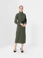 Зелёный хаки трикотажное платье женское теплое