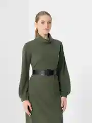 Зелёный хаки трикотажное платье женское теплое