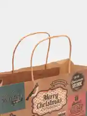 Карамельный подарочный крафтовый пакет с ручками "Новый год"