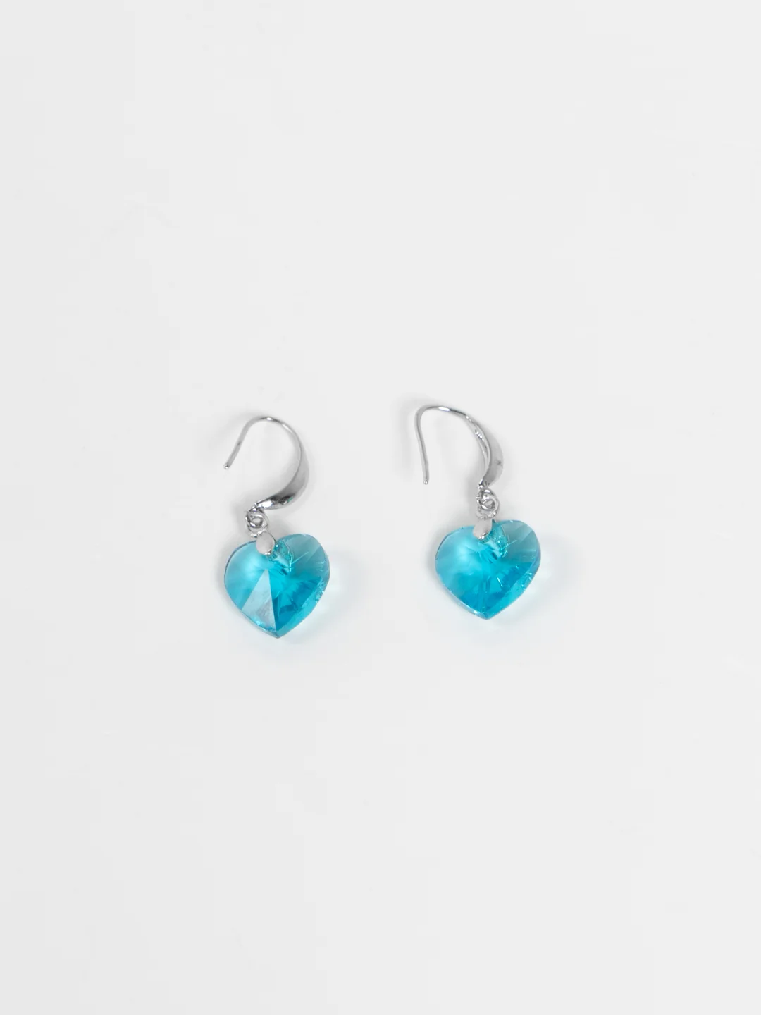 Голубой серьги "Сердечки" с кристаллом Сваровски Swarovski с покрытием серебром 925 пробы