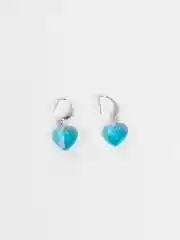 Голубой серьги "Сердечки" с кристаллом Сваровски Swarovski с покрытием серебром 925 пробы