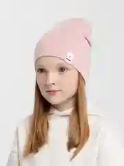 Пудровый шапка детская, двухслойная, однотонная